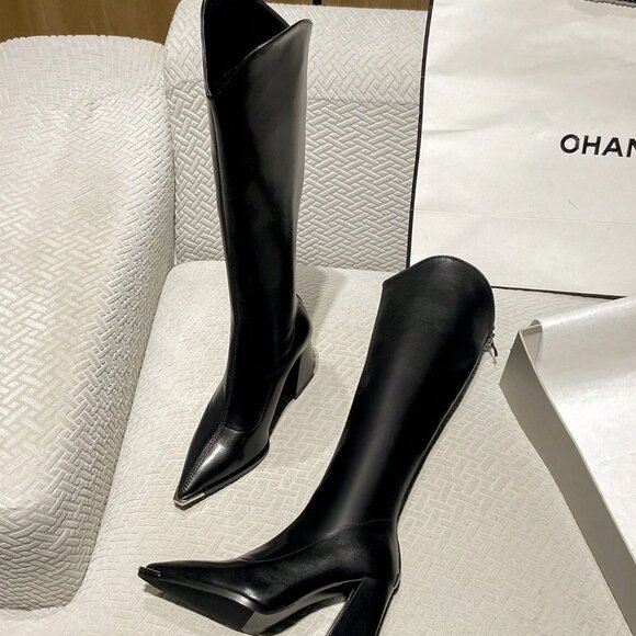 Black Elegant Women's High Quality Mid-Heel Over-The-Knee High Heels - Picture 4 of 6